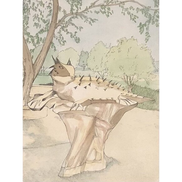 11.5"x14" Hand Colored Pencil Sketch PRINT TCU Horned Frog by CHARLES OVERLY EUC - Picture 2 of 8